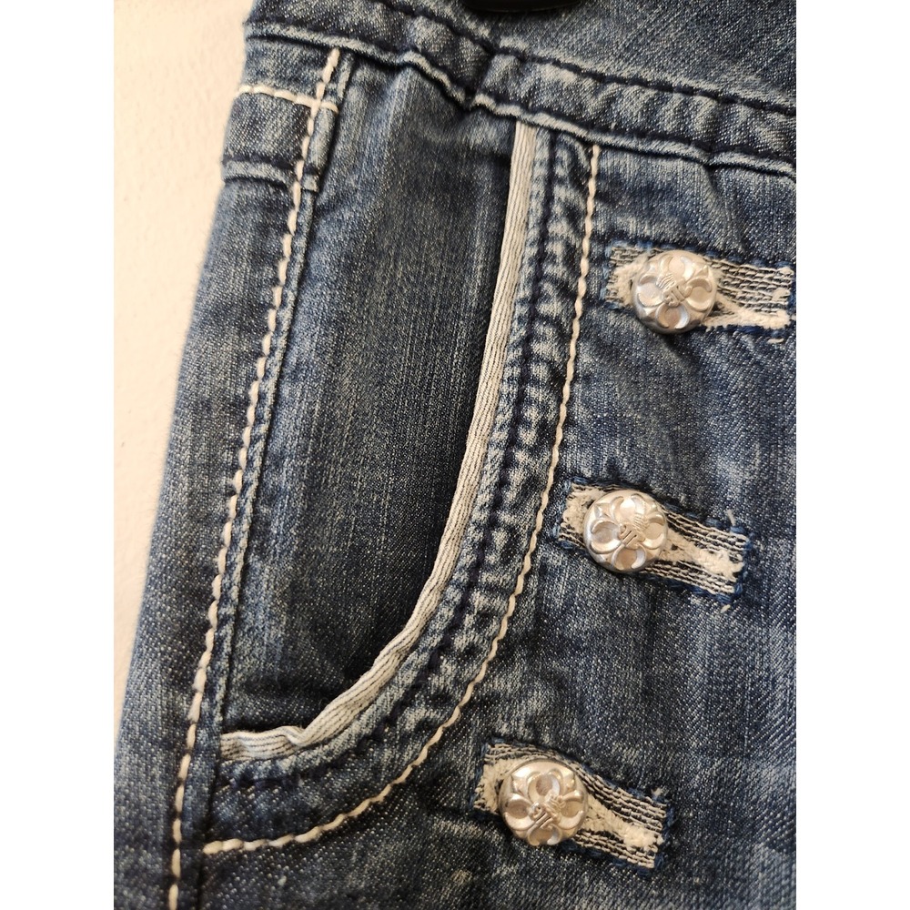 Women’s Distressed Bootcut Jeans - Dark Blue - Picture 3 of 12